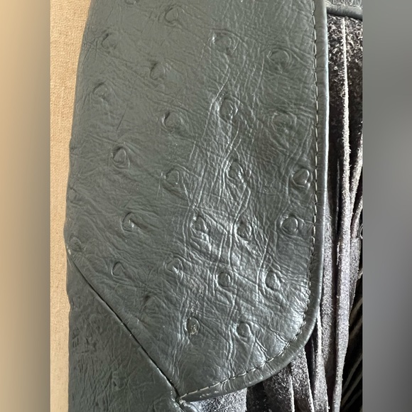 Vintage 1980s Leather Fringe Jacket Gray, Ostrich Print Leather and Suede - Sz M - Picture 15 of 17